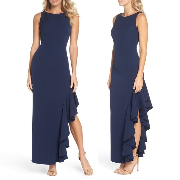 Vince Camuto Dresses | Vince Camuto Ruffled Slit Gown | Poshmark